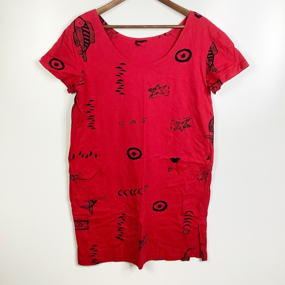 Red & Black Cotton Beach Dress with Pockets